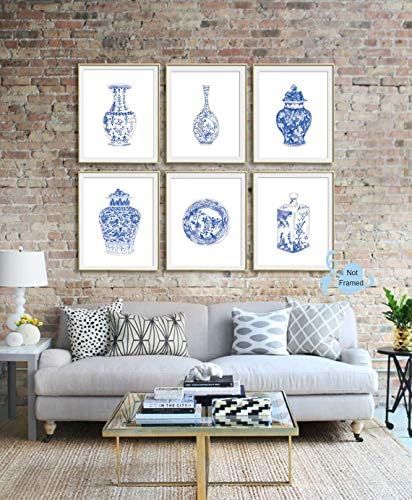 Chinoiserie Wall Art Print-- Bedroom or Study Decor -- Chinese Blue White Porcelain Vase Canvas Prin | Amazon (US)