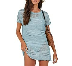 ANRABESS Women Swimsuit Crochet Swim Cover Up Summer Bathing Suit Swimwear Knit Short Sleeve Pull... | Amazon (US)