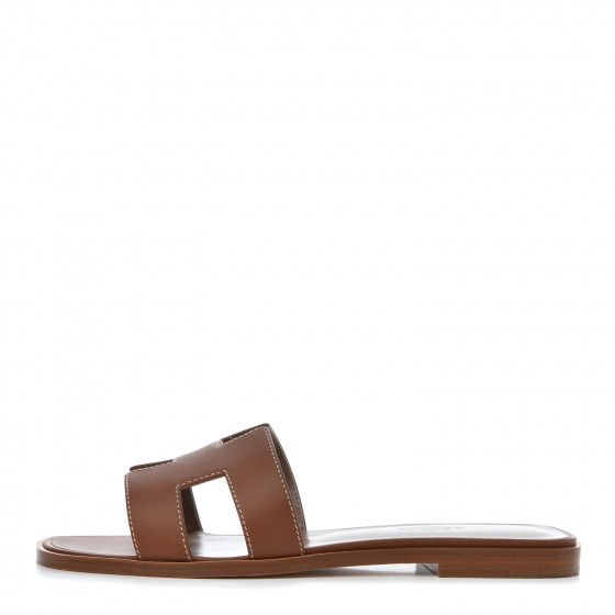 HERMES Box Calfskin Oran Sandals 37 Gold | Fashionphile