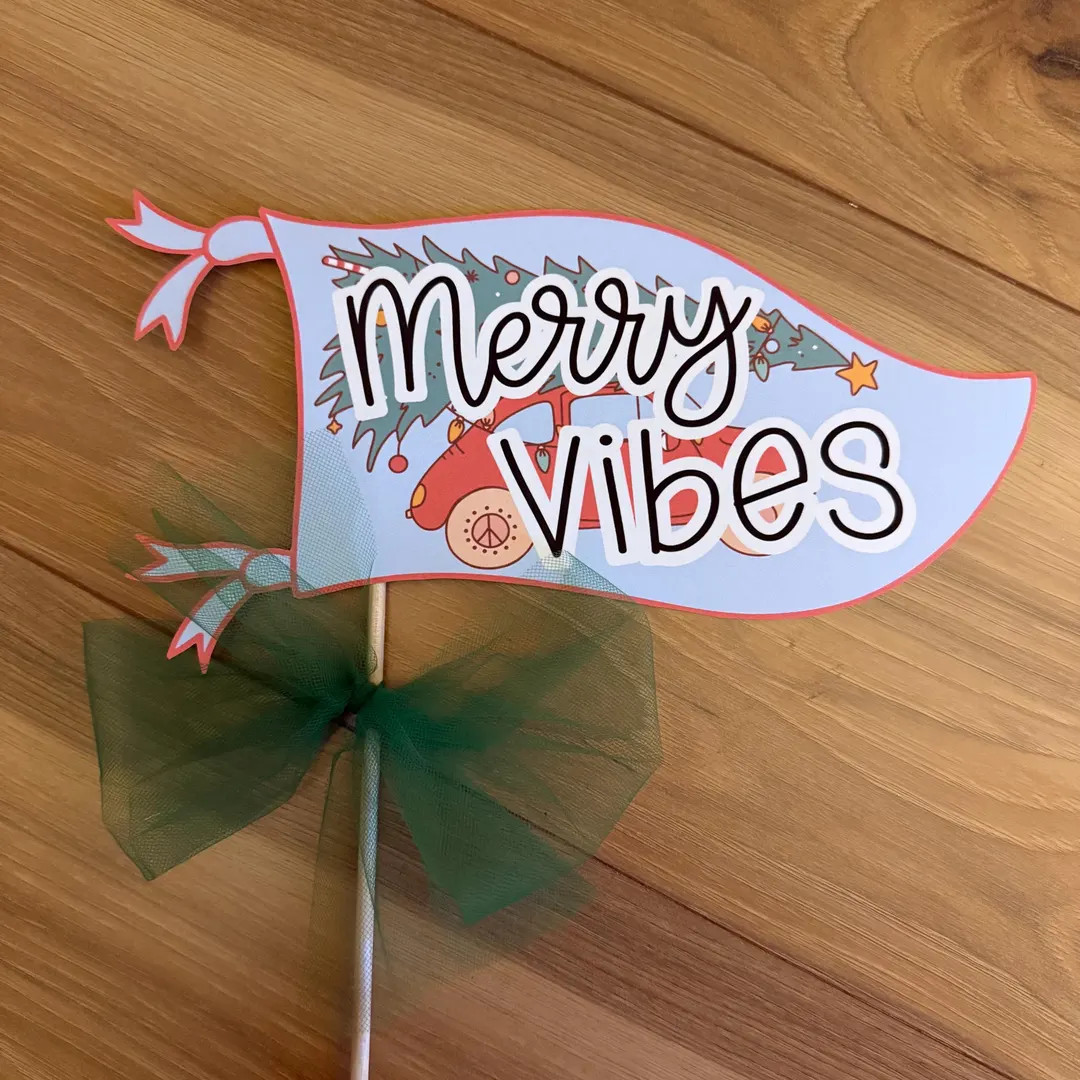 Merry Vibes Christmas Pennant, Printable Christmas Party Decor, Santa Gift Wrap, Hand Drawn Chris... | Etsy (US)