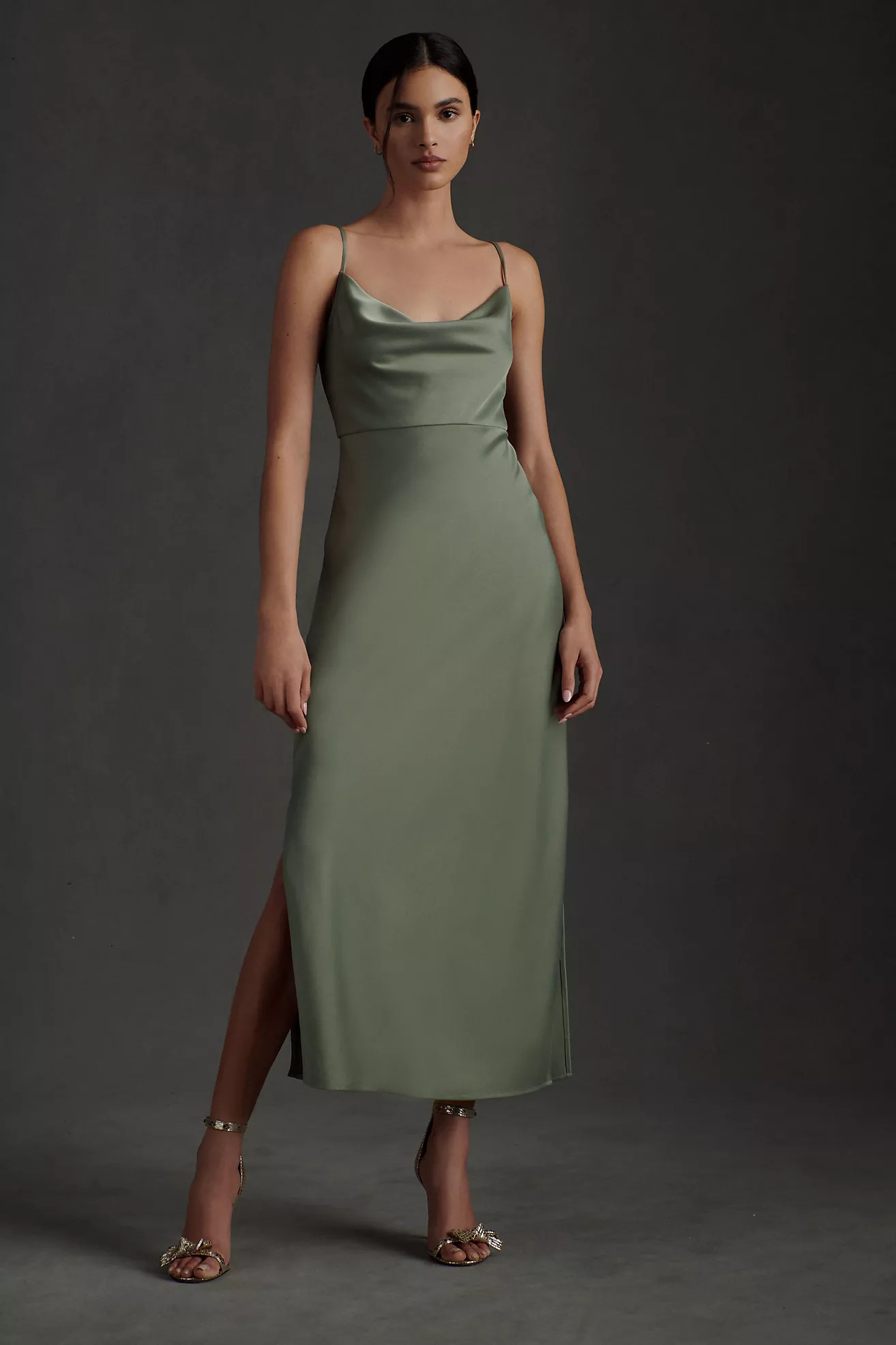 BHLDN Cali Satin Cowl-Neck Midi Slip Dress | Anthropologie (US)