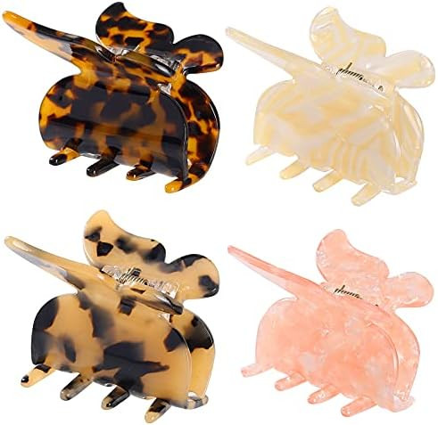 4 Pack Hair Claw Clips Butterfly Shape Stylish Cute Barrettes Tortoise Celluloid Hair Clips for W... | Amazon (US)