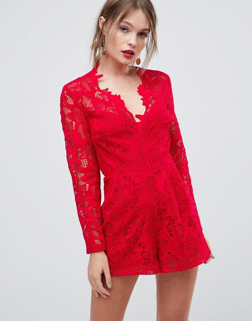 ASOS Premium Lace Romper - Red | ASOS US