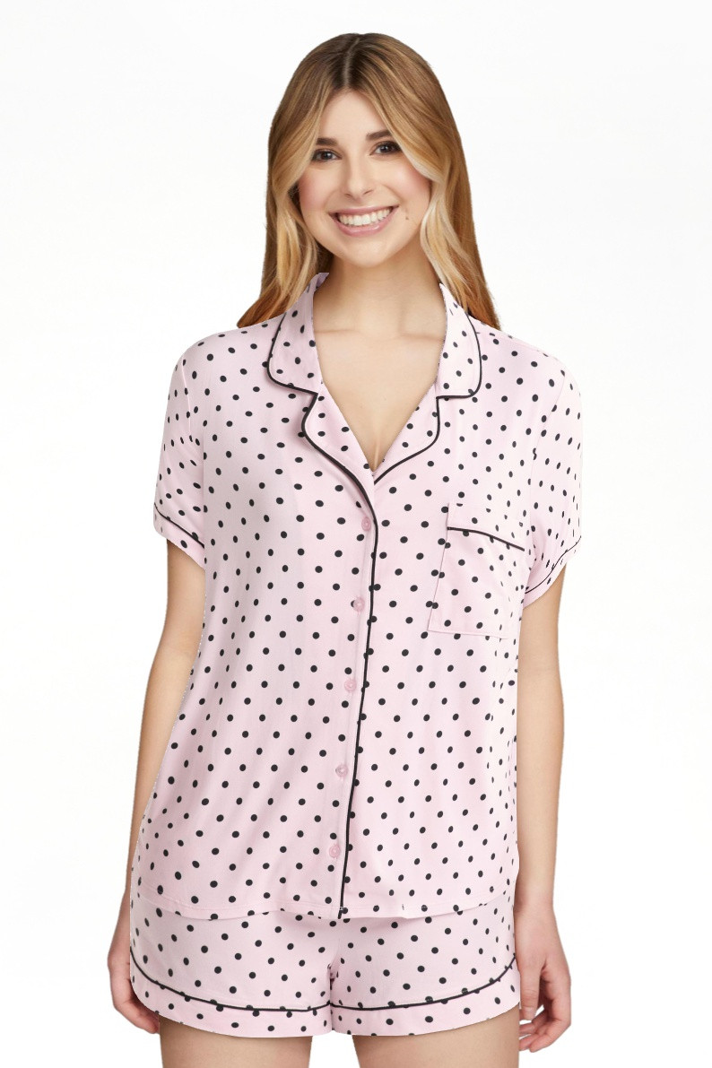 Joyspun Women’s Dreamy Soft Collection Short Sleeve Knit Notch Collar Top and Shorts Pajama Set... | Walmart (US)
