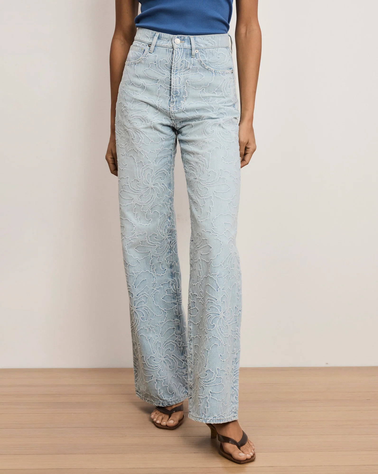 Taylor Embroidered Wide-Leg Jean in Sun Spark Light Wash | Veronica Beard | Veronica Beard