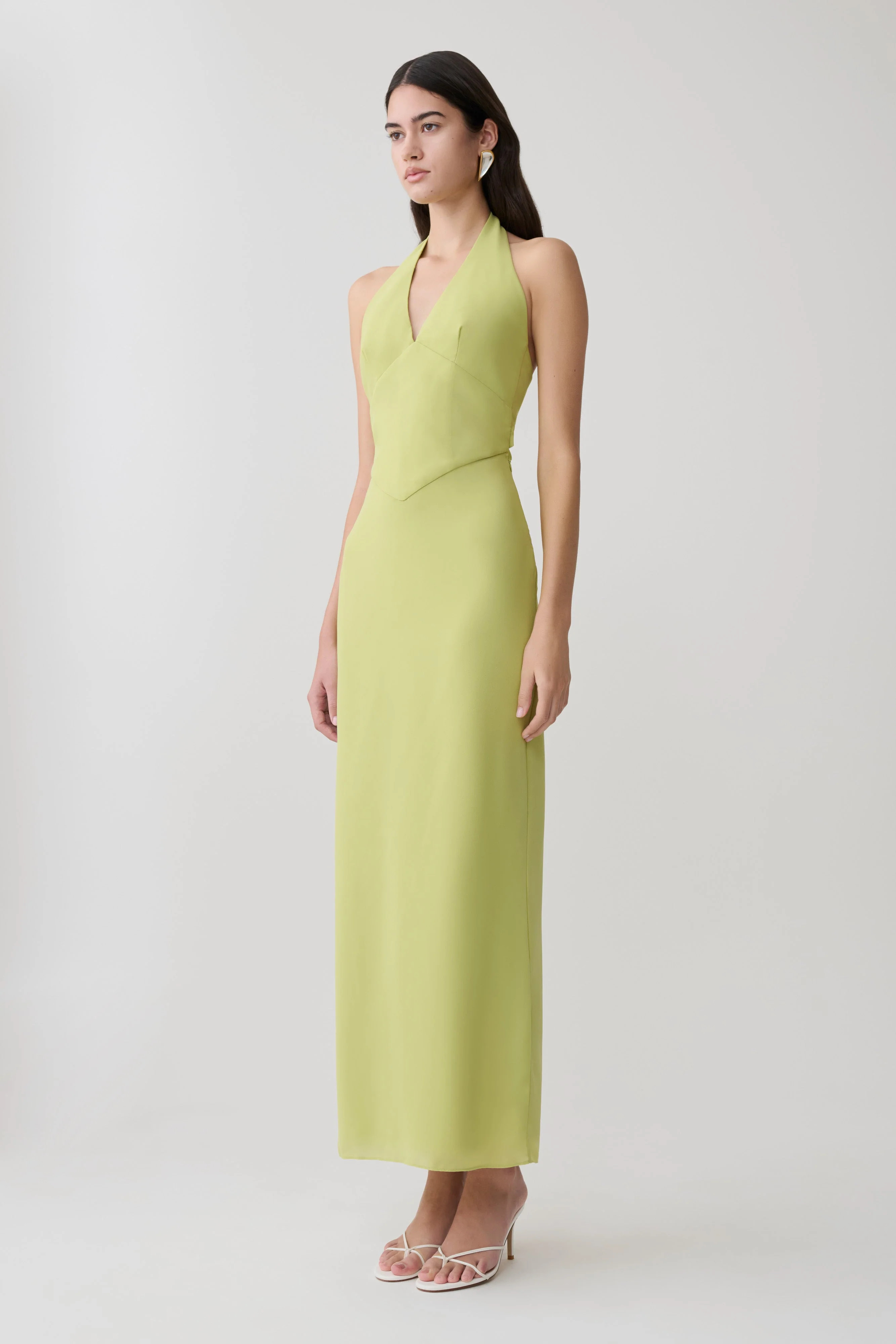 Valentina Chiffon Halter Maxi Dress - Pistachio | MESHKI US