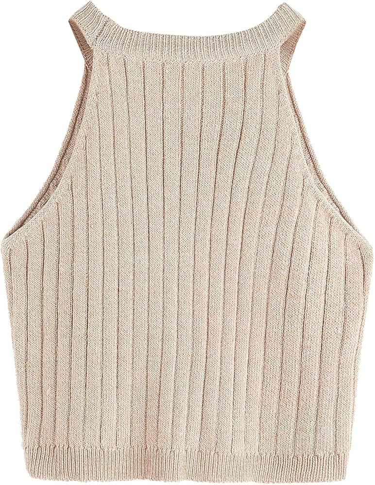 SweatyRocks Women's Knit Crop Top Ribbed Sleeveless Halter Neck Vest Tank Top | Amazon (US)