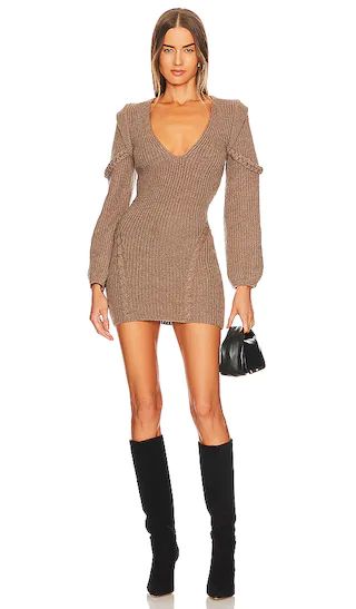 x REVOLVE Malina Deep V Neck Knit Dress in Taupe | Revolve Clothing (Global)