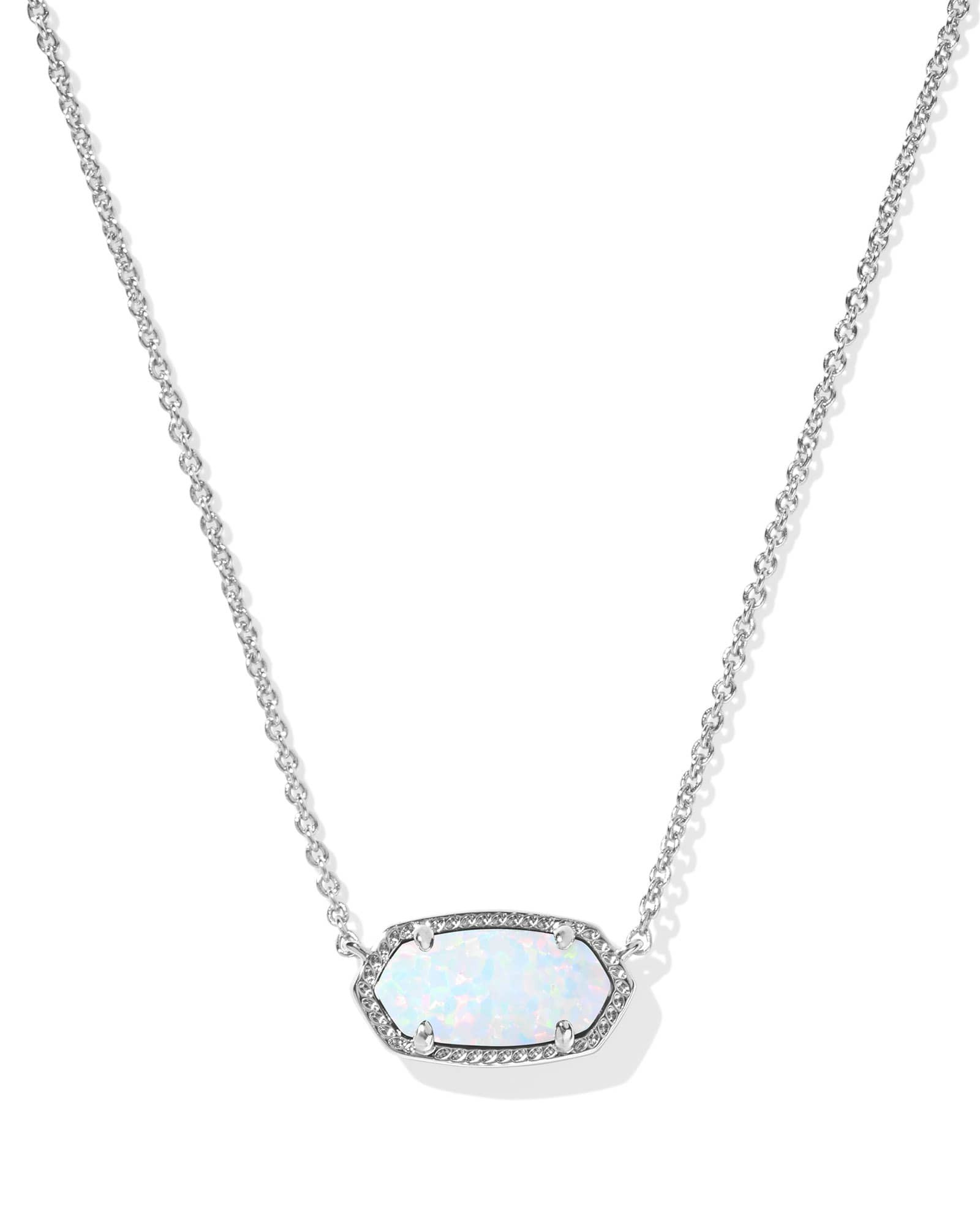 Kendra Scott Elisa Silver Pendant Necklace in White Lab Grown Opal | Kyocera Opal | Kendra Scott