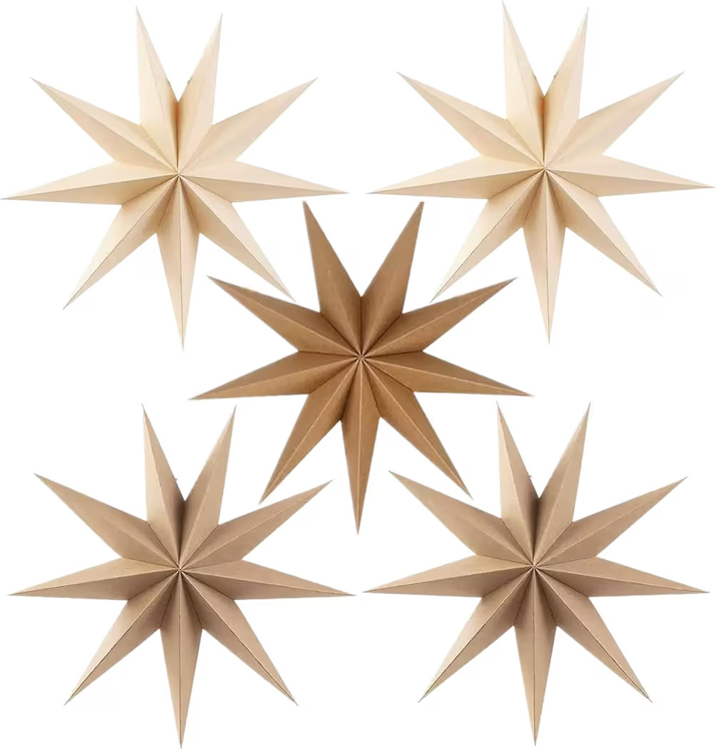 5Pcs Beige Brown Paper Star 12 Inch 9-Pointed Hanging Star Lanterns for Christmas Wedding Birthda... | Amazon (US)