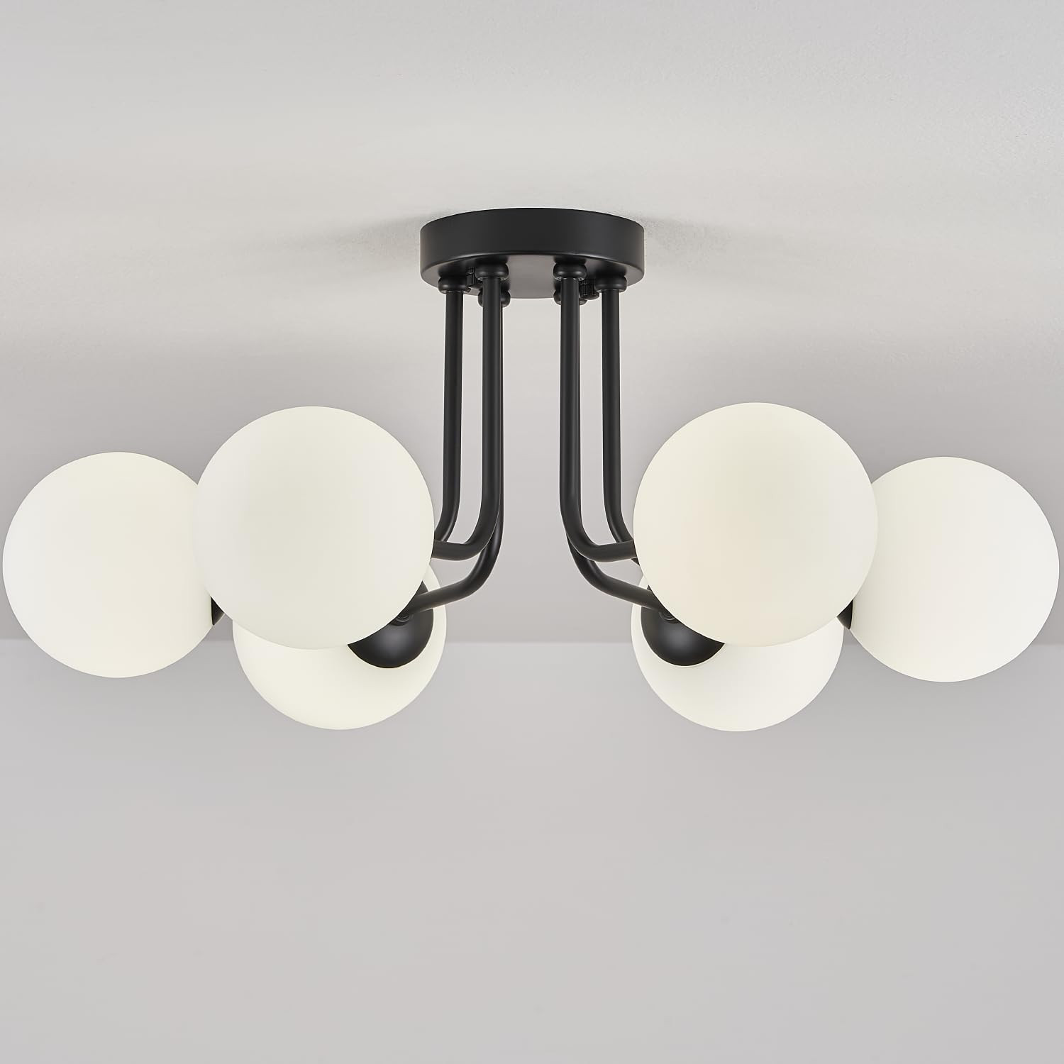 Modern Semi Flush Mount Ceiling Light,Black White Glass Shade Semi Ceiling Light 6-Light,Sputnik ... | Amazon (US)