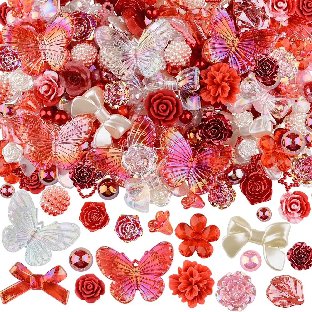 350 Pieces 3D Resin ABS Colorful Rose Flower Bows Butterfly Charms with Flatback Half Round Pearl... | Amazon (US)