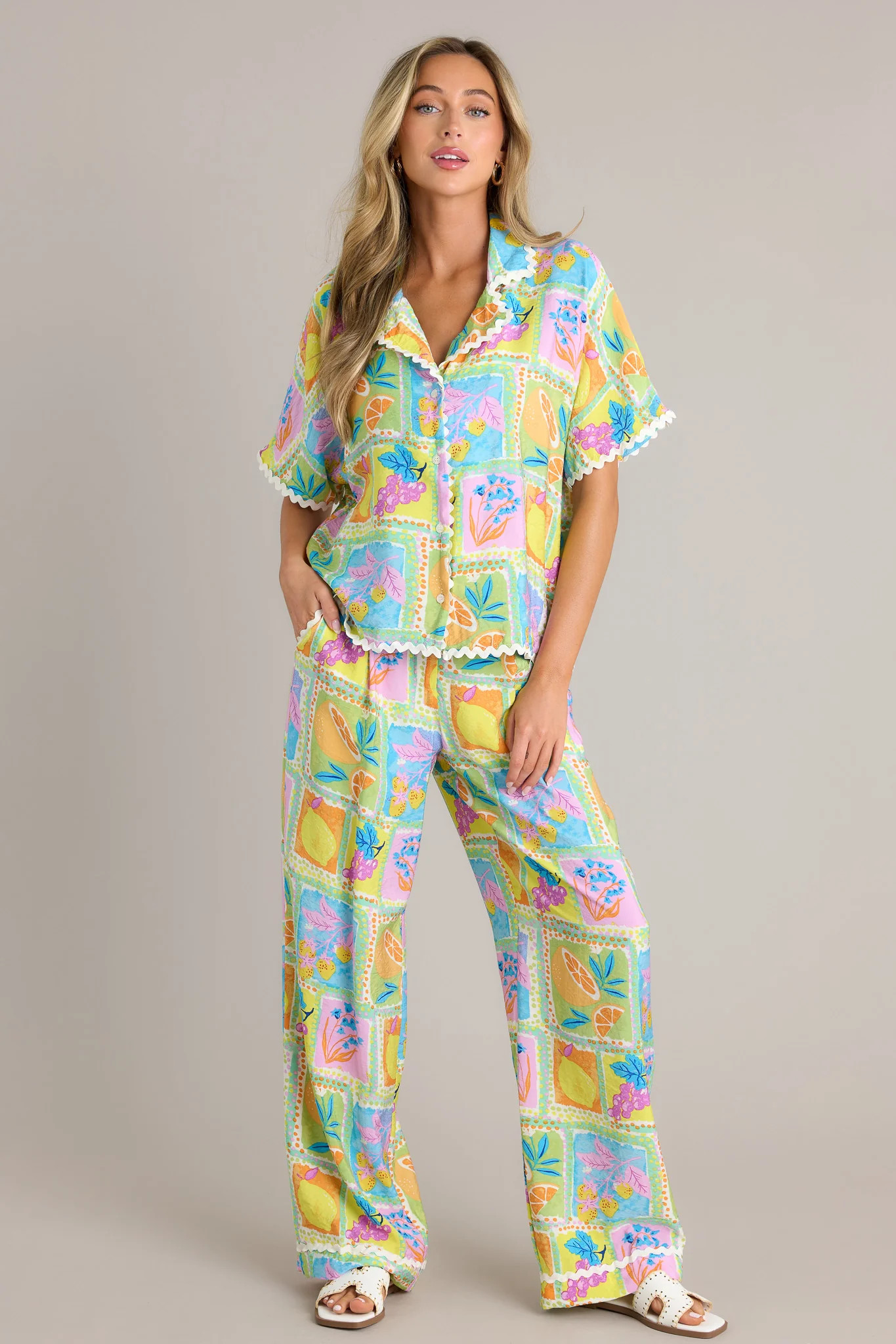 Tropic Tango Green Tropical Print Ricrac Top | Red Dress