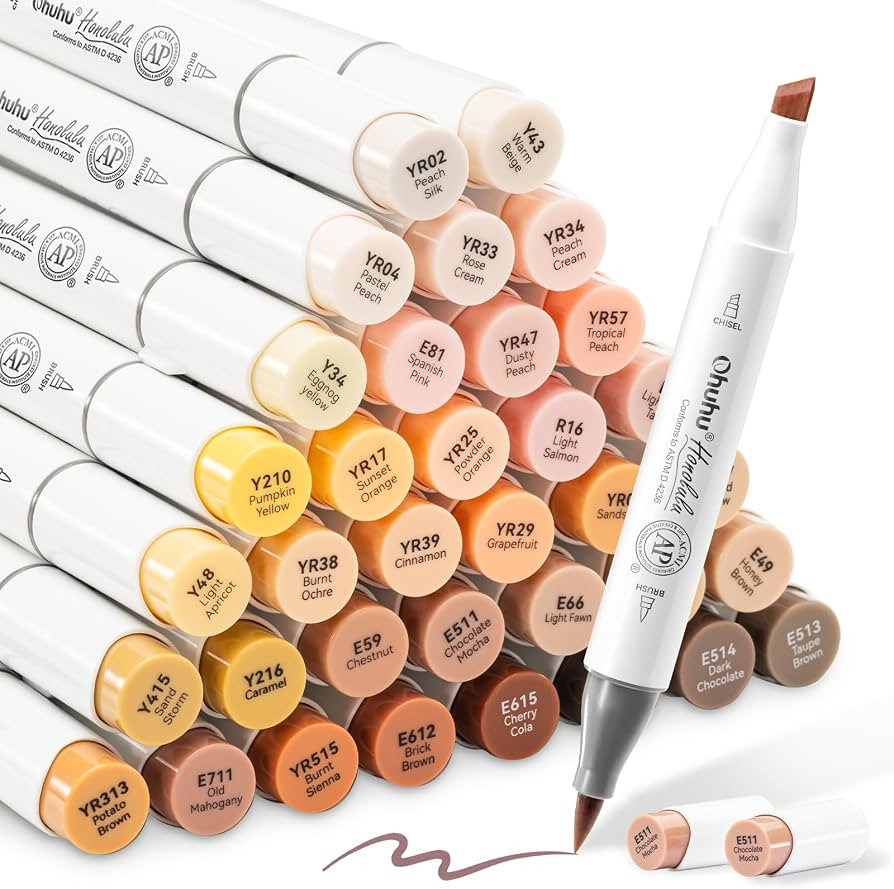 Ohuhu Alcohol Markers Skin Tone Brush Tip- Skin Color Art Marker Set for Artist Adults Coloring I... | Amazon (CA)