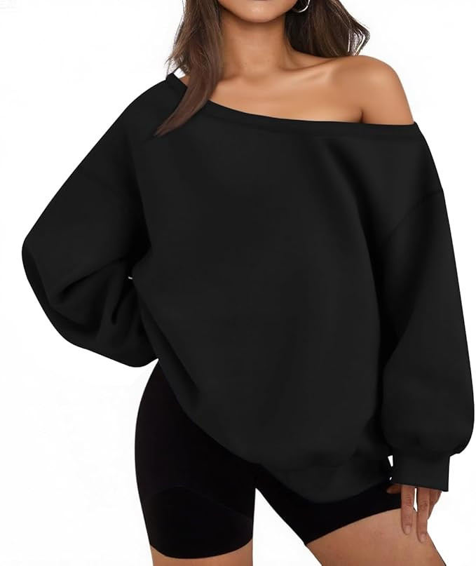 LACOZY Womens Off Shoulder Sweatshirt Oversized Fleece Lined Drop Shoulder Long Sleeve Pullover T... | Amazon (CA)