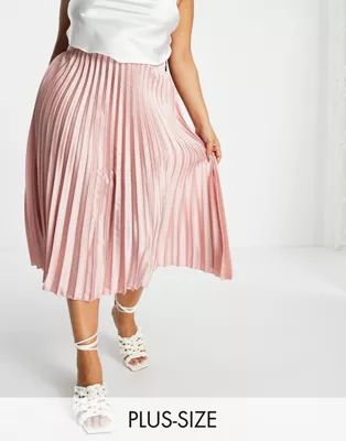 Koco & K Plus satin pleated midi skirt in pink | ASOS (Global)