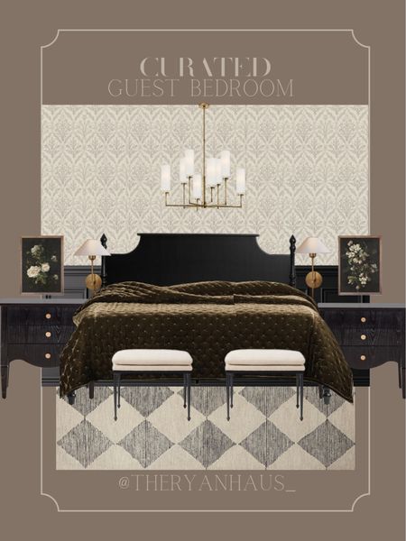 Curated guest bedroom
Bed
Nightstand 
Chandelier 
Wallpaper


#LTKhome