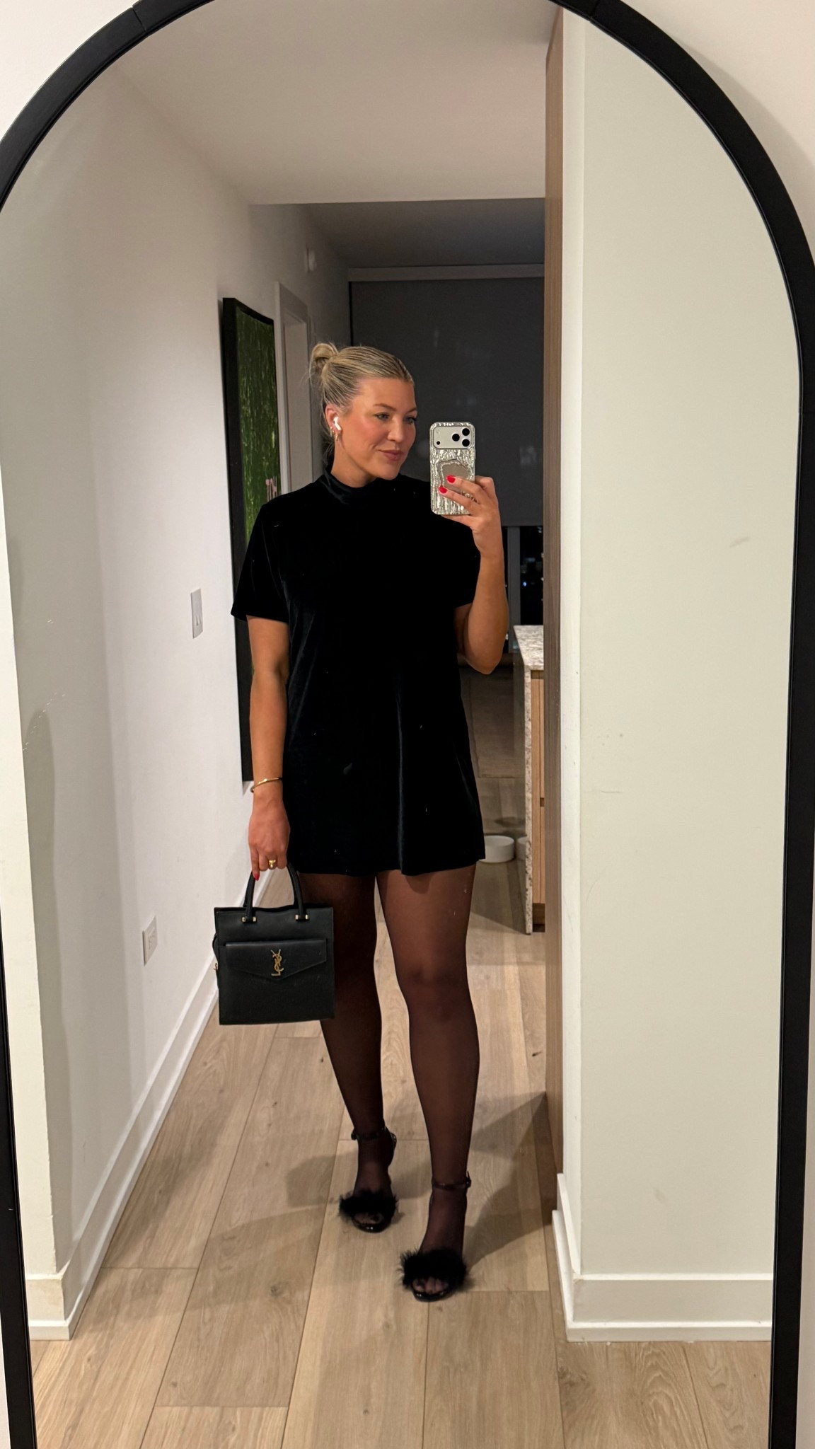 holiday party outfit inspo! a classic velvet shift dress, tights and a fun party heel! these feather heels are so fun and on major sale.

#LTKHoliday