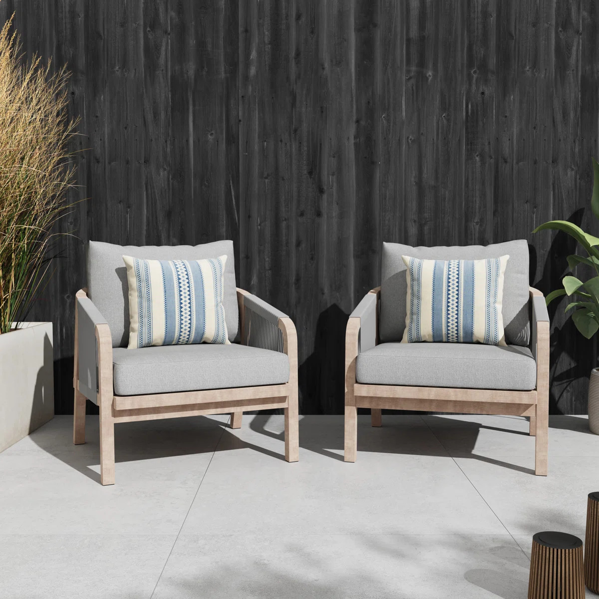 Marinee Acacia Wood Outdoor Woven Chair With Cushions (Set of 2) | Wayfair North America