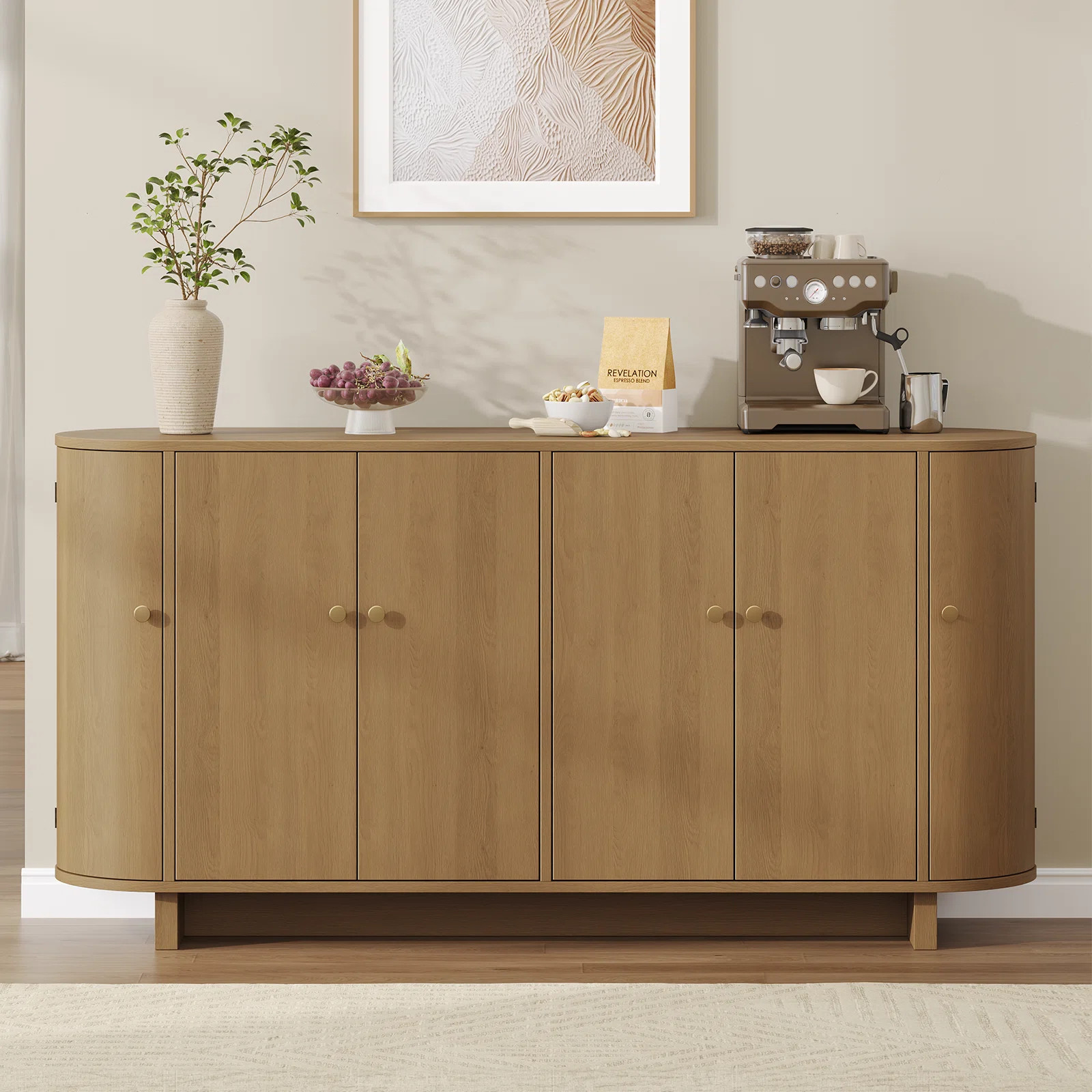 63" Sideboard With Curved Edge, Buffet Cabinet With 2 Curved Doors & 4 Cabinets For Dining Room, ... | Wayfair North America