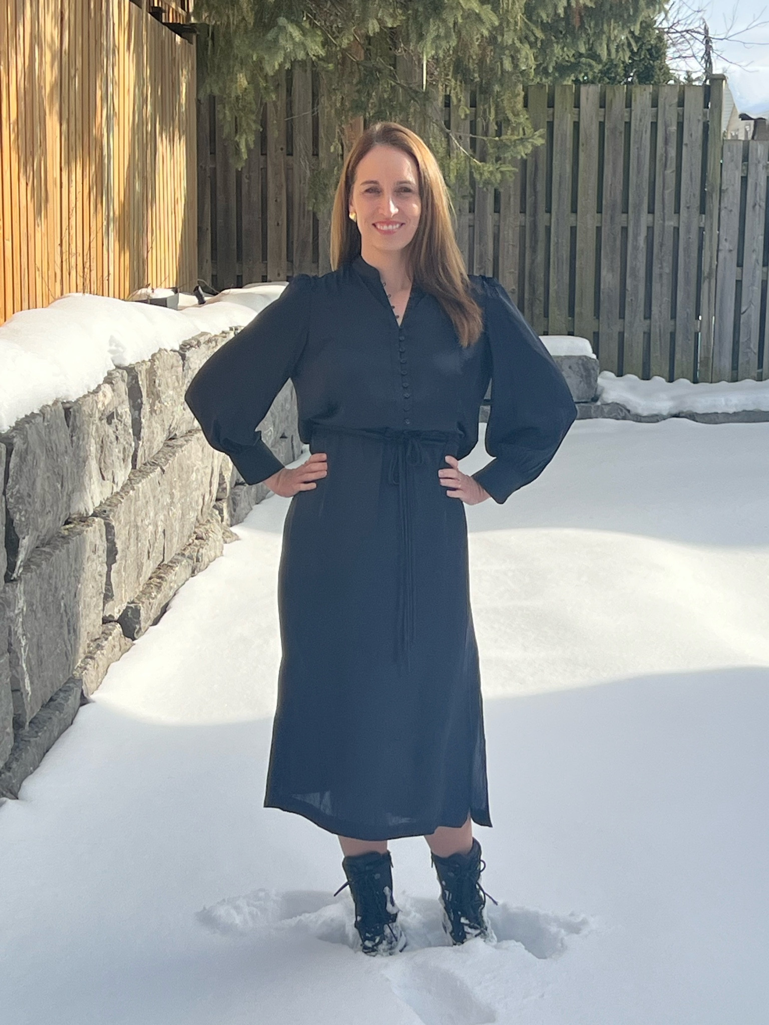 Waiting for spring in this gorgeous long sleeved dress!  I am wearing size small.  And can you see my earrings? 

#LTKcanada #LTKworkwear #LTKpartywear