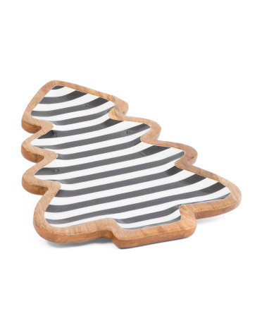 12.5x15 Wooden Christmas Tree Striped Platter | TJ Maxx