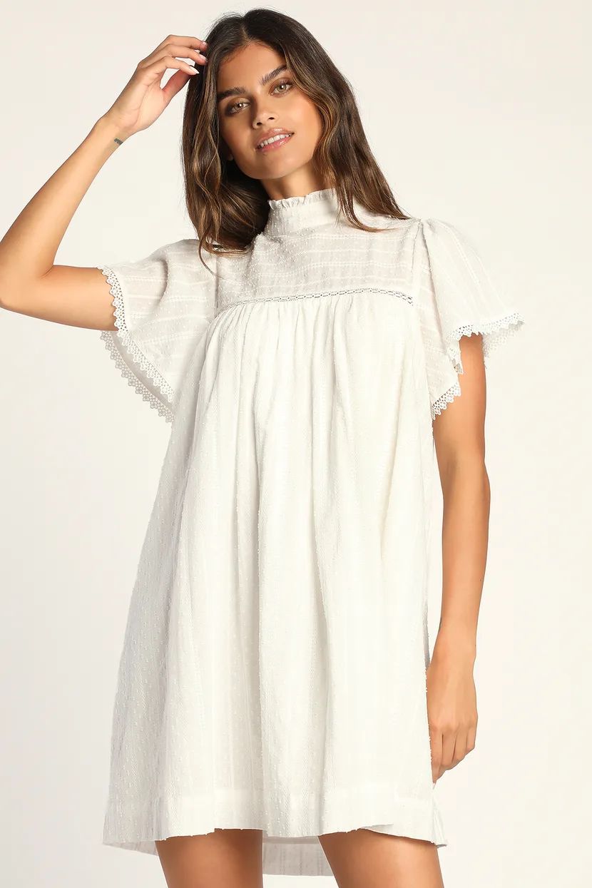 Romance to Remember White Ruffled Mock Neck Babydoll Mini Dress | Lulus (US)