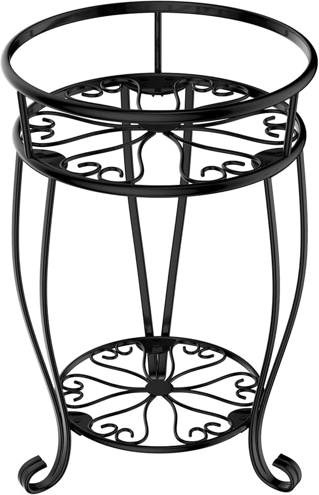Metal Plant Stand Indoor Outdoor,2 Tier Tall Flower Pot Shelf Planter Holder Pedestal Round Sheve... | Amazon (US)
