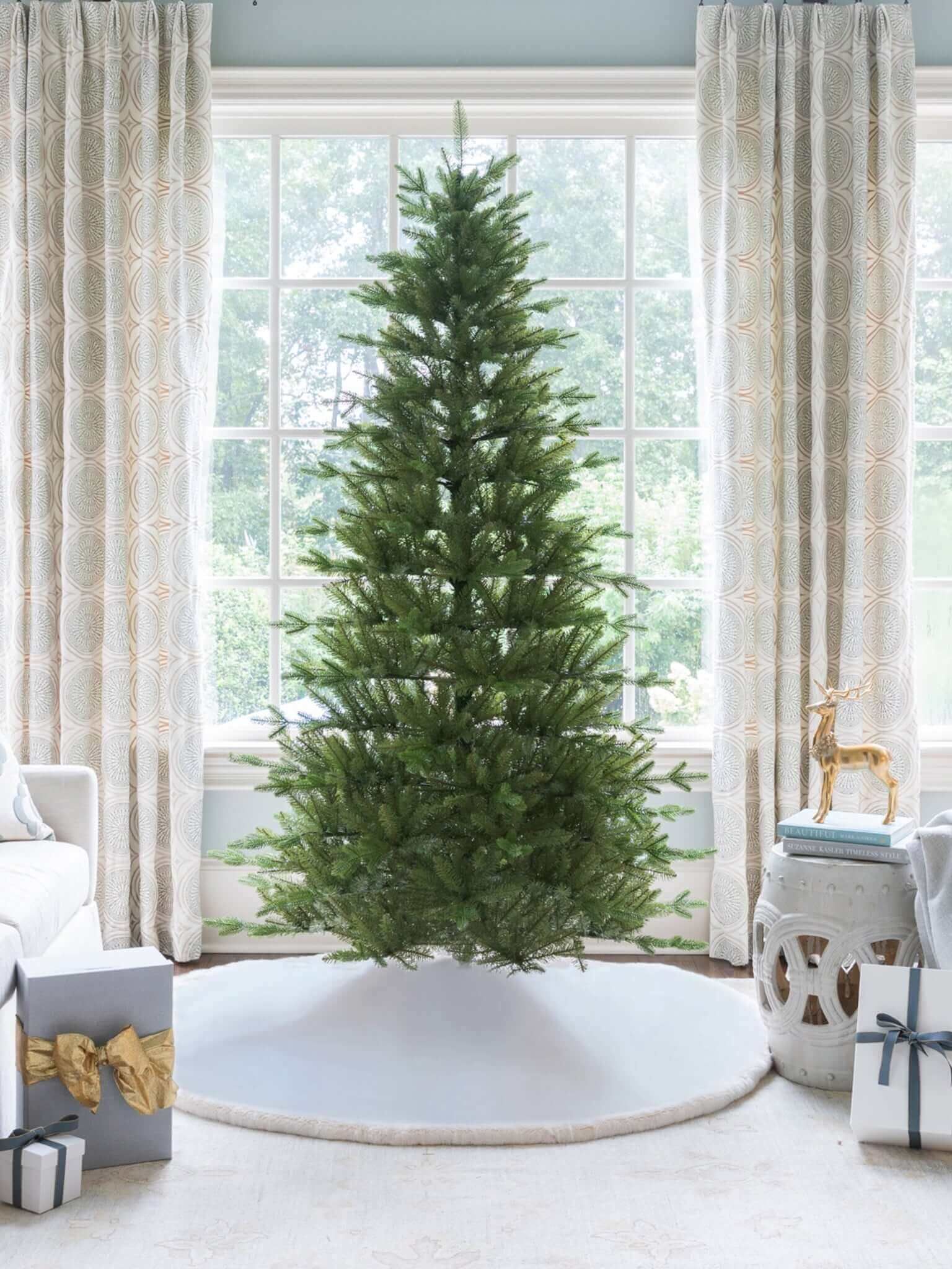10' Alpine Fir Slim Artificial Christmas Tree LED 1000 Warm White Led Lights | King of Christmas