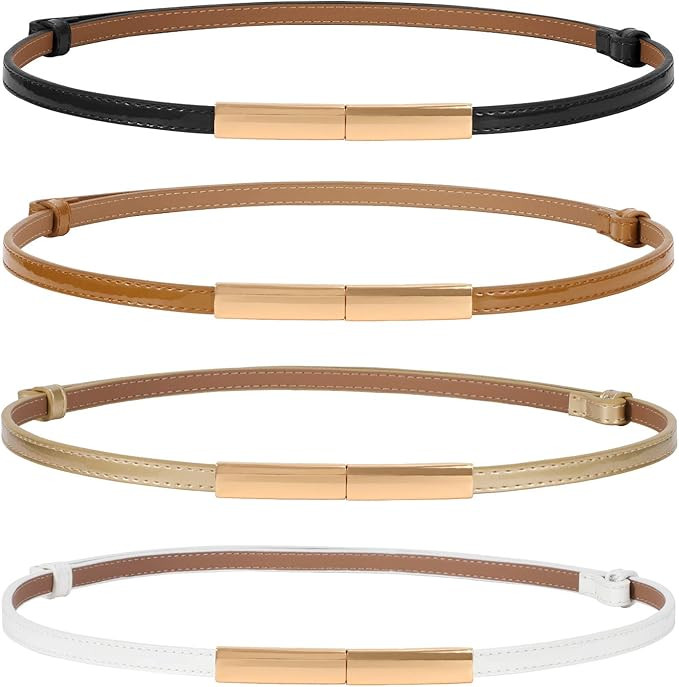 4 Pack Women Skinny Leather Belt Adjustable Fashion Dress Belt Thin Waist Belts for Ladies Girls(... | Amazon (US)
