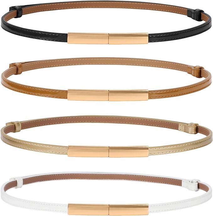 4 Pack Women Skinny Leather Belt Adjustable Fashion Dress Belt Thin Waist Belts for Ladies Girls | Amazon (US)