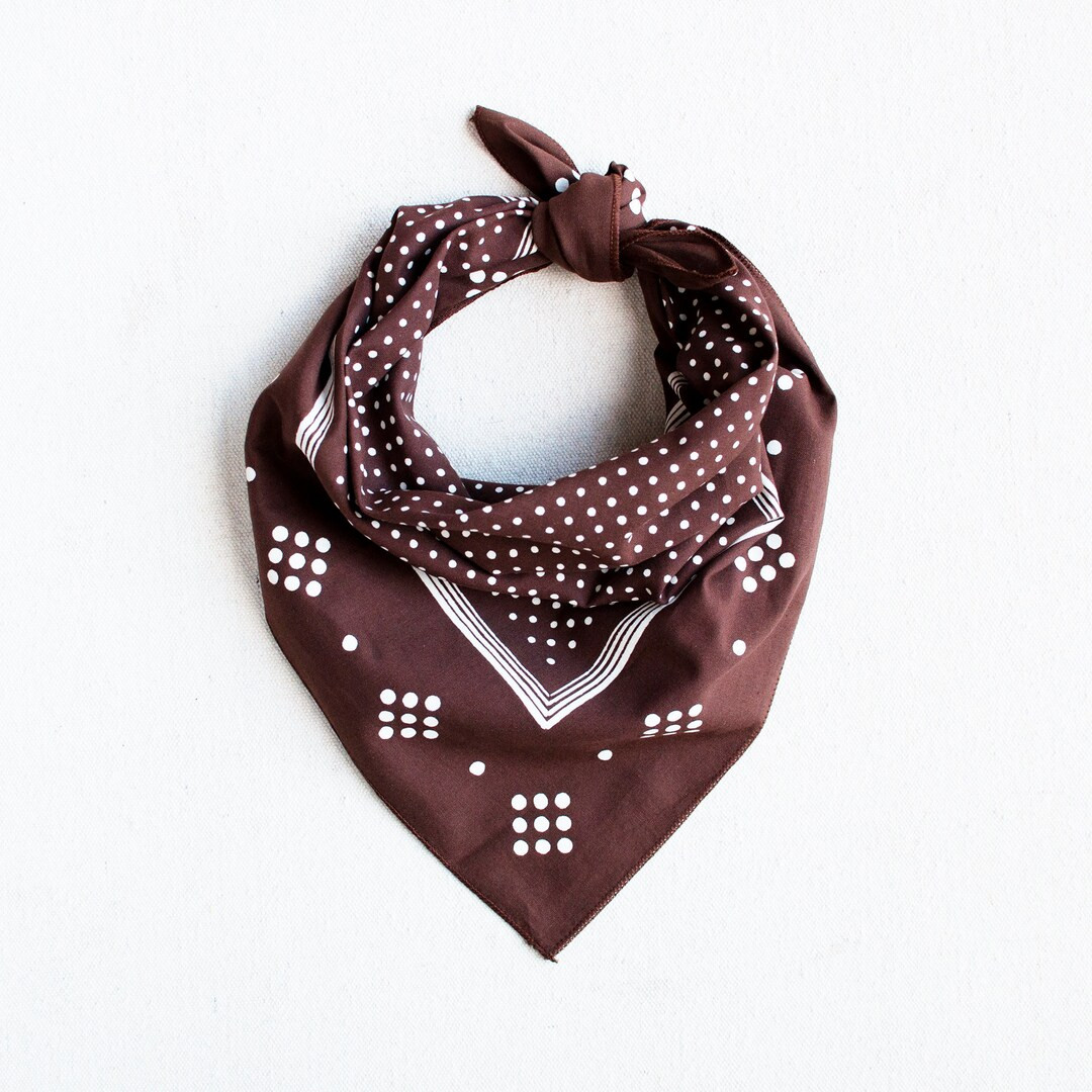 Brown Bandana for Women and Men, Polka Dot Print, Made in USA, Mens Bandana, Brown and White Neck... | Etsy (US)