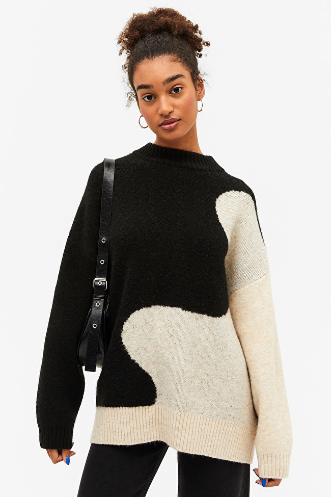 Black and beige heavy knit sweater | Monki