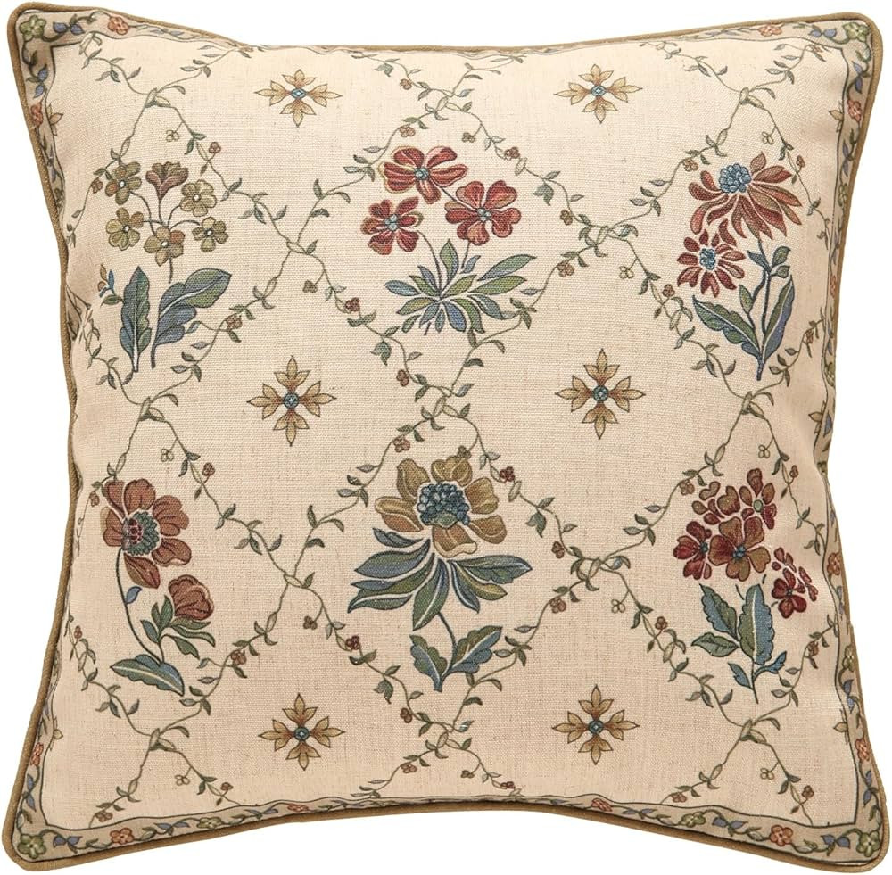 patdrea Designer Throw Pillow Covers,Square Euro Retro Style Light Brown Linen with Floral Patter... | Amazon (US)
