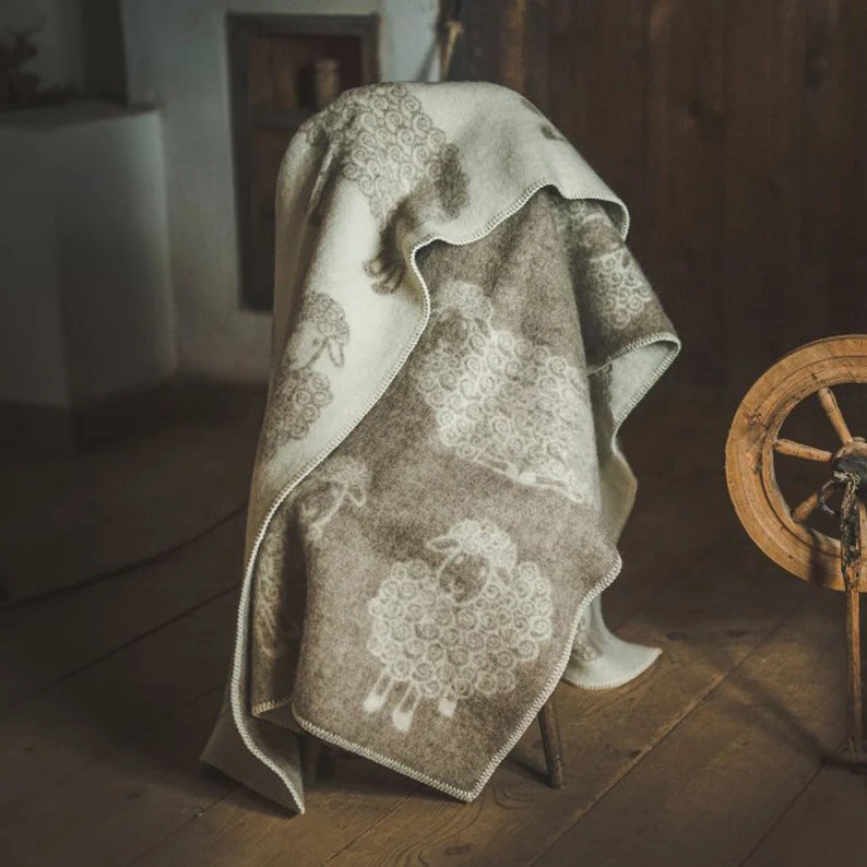 Wool Blanket Throw - Beige and White with Curly Sheep Pattern, (51x79 inches / 130x200 cm), Doubl... | Etsy (Global)