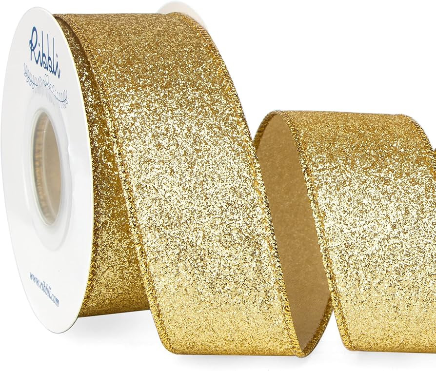 Ribbli Gold Glitter Wired Ribbon,Gold with Metallic Edge,Christmas Ribbon for Wreath, ChritmasTre... | Amazon (US)