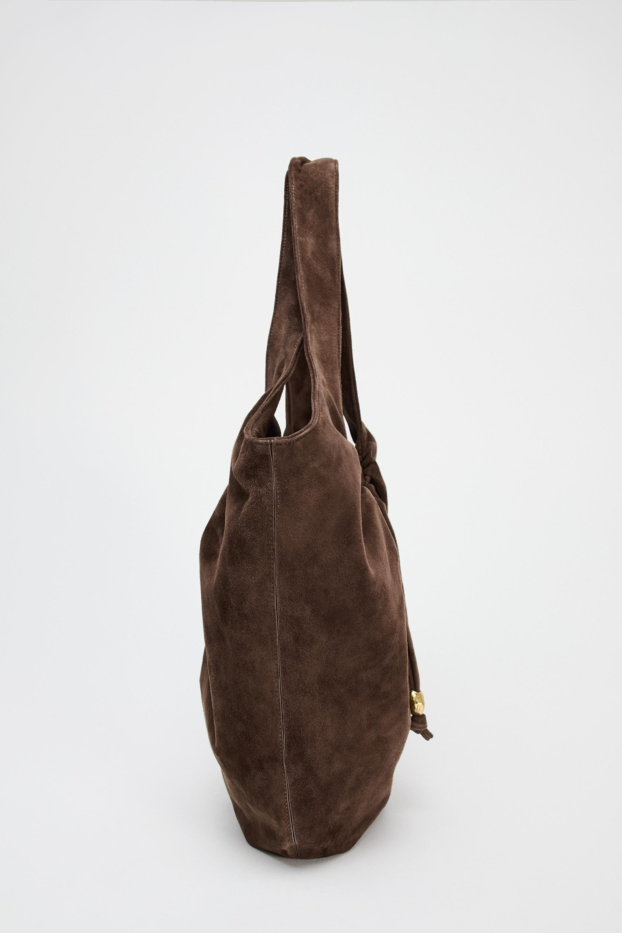 RUCHED SPLIT LEATHER BUCKET BAG | Zara US