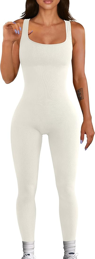OQQ Women's Yoga Ribbed One Piece Tank Tops Rompers Sleeveless Exercise Jumpsuits | Amazon (US)