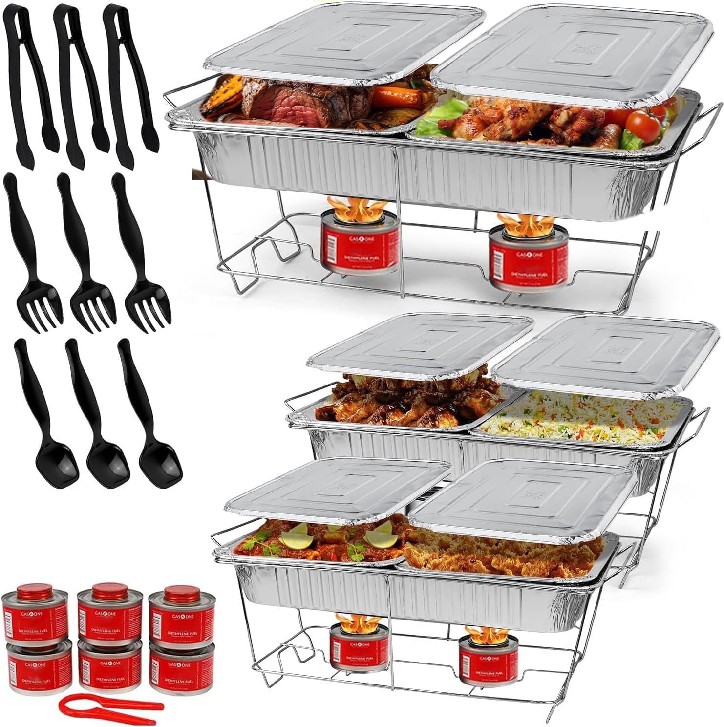 Large Full Size 33-Pcs Disposable Chaffing Buffet with-Covers, Utensils, Fuel Cans – Premium Ch... | Amazon (US)