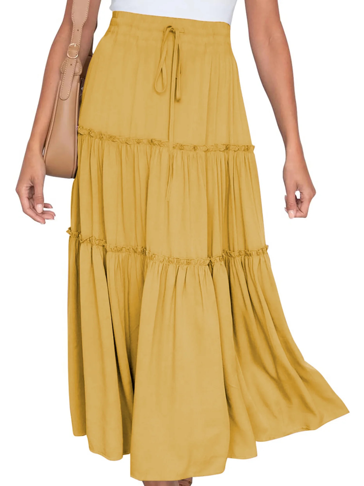 MOSHU High Waist Midi Skirt for Women A-Line Pleated Skirts with Pockets Flowy Dresses | Walmart (US)