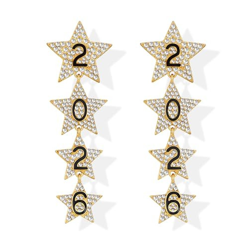 FAUTHENTICUTE 2026 New Years Earrings For Women 4pcs Rhinestone Star Dangle Earrings Sparkly Long New Years Eve Earring For Party And Christmas | Amazon (US)