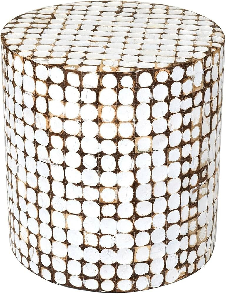 East at Main Round Side Table - Real Coconut Shell Mosaic Inlaid, Pre-Assembled, Natural Wood and... | Amazon (US)