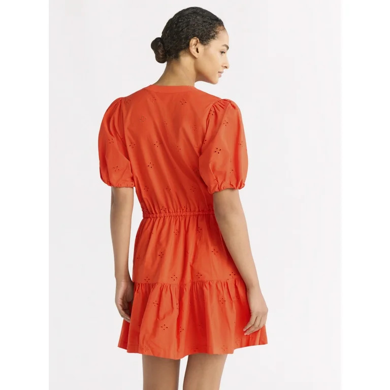 Free Assembly Women's and Women's Plus Cotton Eyelet Tiered Mini Dress with Puff Sleeves, Sizes X... | Walmart (US)