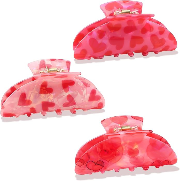 AMCAMI 3PCS Valentine's Day Hair Claw Clips for Women,Pink Heart Acrylic Hairclip,Non-Slip Hair A... | Amazon (US)