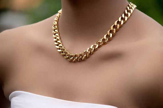 18K Gold Cuban Chain Necklace | Cuban Link Chain | Cuban Bracelet | Thick Cuban Necklace 12MM | G... | Etsy (US)