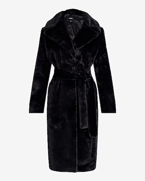 Faux Fur Belted Trench Coat | Express