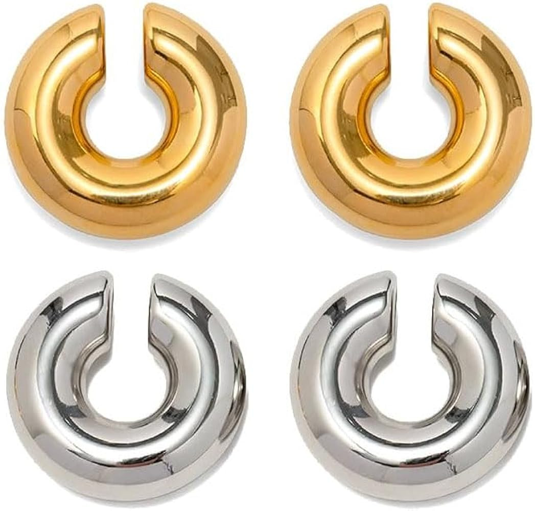 Chunky Cuff Earrings for Women Gold Silver Ear Cuffs Earrings for Non Pierced Ears Cartilage Clip... | Amazon (US)