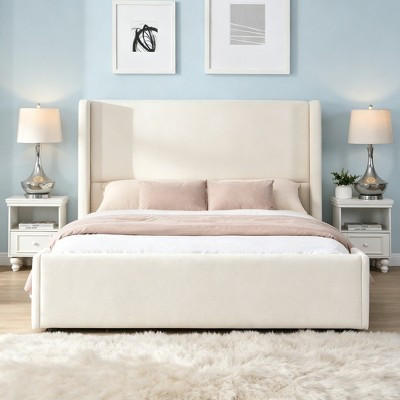 Luxystar Modern White Wingback Upholstered Bed with High Headboard for Bedroom, Queen | Target