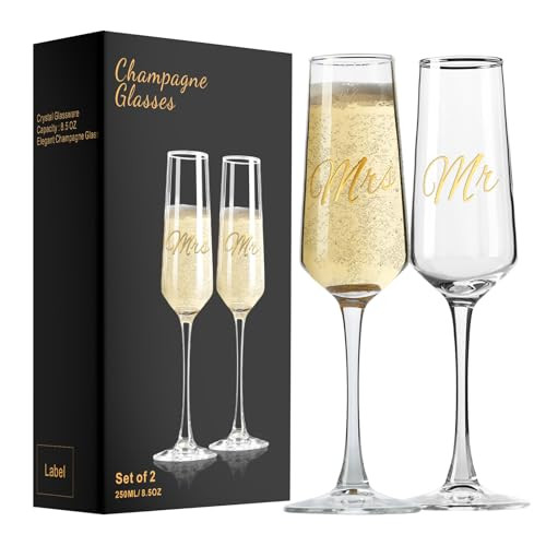 PARACITY Mr and Mrs Wedding Champagne Flutes Set of 2, Bride and Groom Champagne Glasses, Bridal Shower Gifts, Engagement Gift, 8.5oz/250ml | Amazon (US)