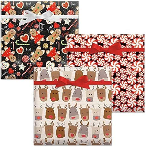 Amazon.com: CHRISTMAS GIFT WRAP VALUE PACK! Reindeer Heads, Christmas Candy and Sweet Treats Jumb... | Amazon (US)